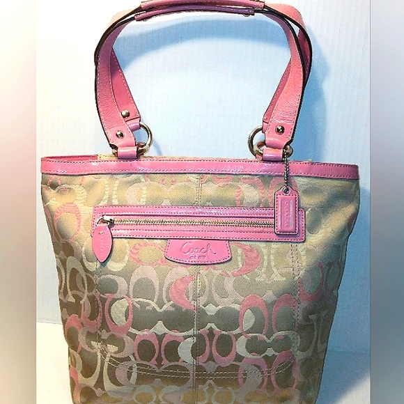 L@@K! Beautiful COACH "Penelope" Pink/Multi Signature Optic Zip Top Tote~Rare~ - Picture 6 of 16